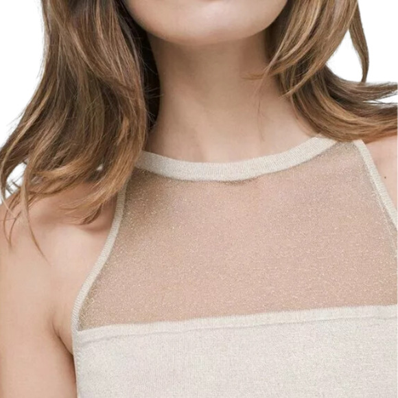 White House Black Market Sheer-Yoke Shimmer Tank Top EUC Size Small - Picture 2 of 4